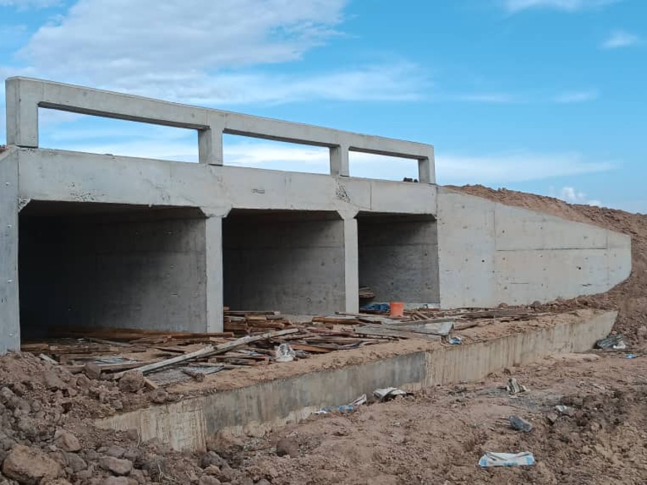 A completed reinforced concrete box culvert
